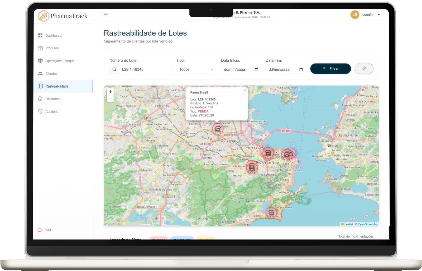 PharmaTrack Traceability interface